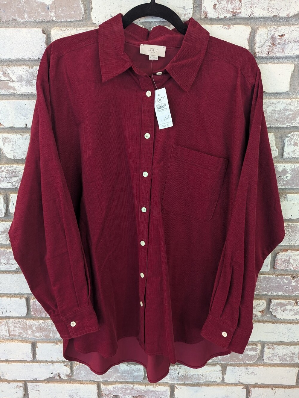 LOFT Red Corduroy Button-Down Shirt